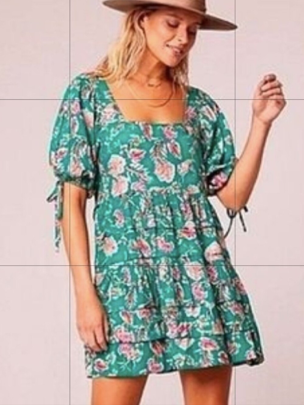 BOG COLLECTIVE SIZE S GREEN FLORAL MINI SUMMER DRESS‎ FALL NWT